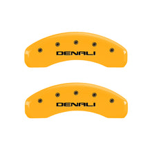 Load image into Gallery viewer, MGP 4 Caliper Covers Engraved Front &amp; Rear Denali Yellow Finish Black Char 2016 GMC Canyon
