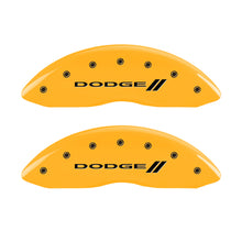 Load image into Gallery viewer, MGP 4 Caliper Covers Engraved Front &amp; Rear With stripes/Dodge Yellow finish black ch
