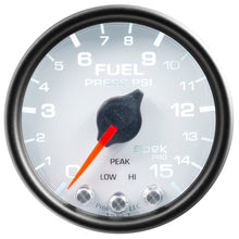 Load image into Gallery viewer, Autometer Spek-Pro Gauge Fuel Press 2 1/16in 15psi Stepper Motor W/Peak &amp; Warn Wht/Blk
