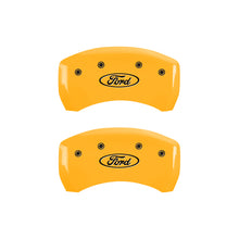 Load image into Gallery viewer, MGP 4 Caliper Covers Engraved Front &amp; Rear Oval logo/Ford Yellow finish black ch
