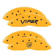 Load image into Gallery viewer, MGP 4 Caliper Covers Engraved Front Viper Rear Snake Yellow Finish Black Char 2002 Dodge Viper
