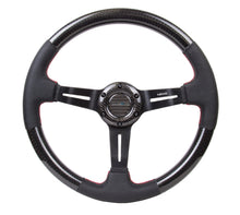 Load image into Gallery viewer, NRG Carbon Fiber Steering Wheel (350mm /1.5in. Deep) Leather Trim w/Red Stitch &amp; Slit Cutout Spokes
