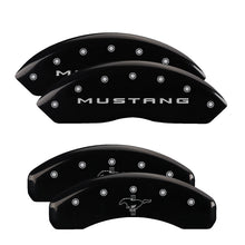 Load image into Gallery viewer, MGP 4 Caliper Covers Engraved Front 2015/Mustang Engraved Rear 2015/Bar &amp; Pony Black finish slvr ch
