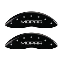 Load image into Gallery viewer, MGP Front set 2 Caliper Covers Engraved Front MOPAR Black finish silver ch
