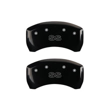 Load image into Gallery viewer, MGP 4 Caliper Covers Engraved Front Gen 4/Camaro Engraved Rear Gen 4/SS Black finish silver ch
