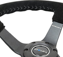 Load image into Gallery viewer, NRG Reinforced Steering Wheel (350mm / 3in. Deep) Blk Suede/Silver BBall Stitch w/5mm Mt. Blk Spokes

