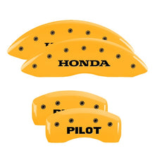 Load image into Gallery viewer, MGP 4 Caliper Covers Engraved F &amp; R Honda Yellow Finish Black Char 2011 Honda Accord Crosstour

