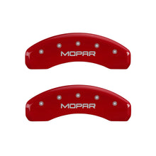 Load image into Gallery viewer, MGP 4 Caliper Covers Engraved Front &amp; Rear MOPAR Red finish silver ch
