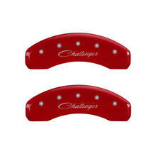 Load image into Gallery viewer, MGP 4 Caliper Covers Engraved Front &amp; Rear Cursive/Challenger Yellow finish black ch
