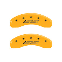 Load image into Gallery viewer, MGP 4 Caliper Covers Engraved Front Gen 5/Camaro Engraved Rear Gen 5/SS Yellow finish black ch
