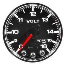 Load image into Gallery viewer, Autometer Spek-Pro Gauge Voltmeter 2 1/16in 16V Stepper Motor W/Peak &amp; Warn Blk/Chrm

