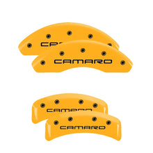 Load image into Gallery viewer, MGP 4 Caliper Covers Engraved F &amp; R Gen 4/Camaro Yellow Finish Black Char 1997 Chevrolet Camaro
