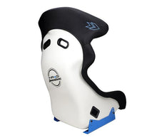 Load image into Gallery viewer, NRG FRP Bucket Seat - White Finish with Arrow Embroidery And Blue Side Mount Bracket

