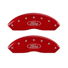 Load image into Gallery viewer, MGP 4 Caliper Covers Engraved Front &amp; Rear Oval logo/Ford Red finish silver ch
