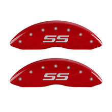 Load image into Gallery viewer, MGP 4 Caliper Covers Engraved Front &amp; Rear Monte Carlo style/SS Red finish silver ch

