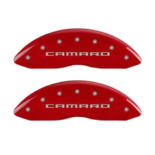 Load image into Gallery viewer, MGP 4 Caliper Covers Engraved Front Gen 5/Camaro Engraved Rear Gen 5/Z28 Red finish silver ch
