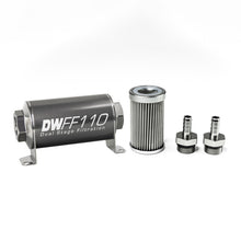 Load image into Gallery viewer, DeatschWerks Stainless Steel 3/8in 10 Micron Universal Inline Fuel Filter Housing Kit (110mm)
