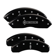 Load image into Gallery viewer, MGP 4 Caliper Covers Engraved Front Lincoln Engraved Rear Star logo Black finish silver ch
