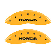 Load image into Gallery viewer, MGP 4 Caliper Covers Engraved Front &amp; Rear Honda Yellow Finish Black Char 2009 Honda Ridgeline
