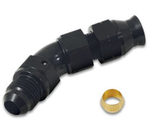 Load image into Gallery viewer, Vibrant 45 Degree 3/8in Tube to Male -6AN Flare Adapter w/ Olive Inserts
