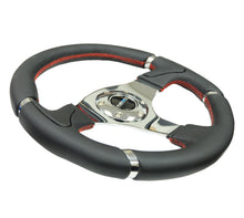Load image into Gallery viewer, NRG Reinforced Steering Wheel (320mm) Blk Leather/Red Stitching w/Chrome 3-Spoke Center
