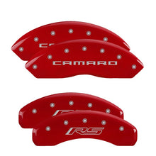 Load image into Gallery viewer, MGP 4 Caliper Covers Engraved Front Gen 5/Camaro Engraved Rear Gen 5/RS Red finish silver ch
