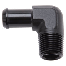 Load image into Gallery viewer, Edelbrock Hose End 90-Deg 1/2In NPT to 5/8In Barb Black Anodize
