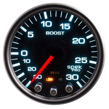 Load image into Gallery viewer, Autometer Spek-Pro Gauge Vac/Boost 2 1/16in 30Inhg-30psi Stepper Motor Peak &amp; Warn Black/Smoke/Black
