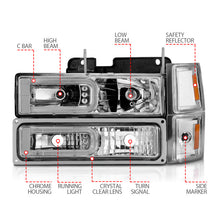Load image into Gallery viewer, ANZO 88-98 Chevrolet C1500 Crystal Headlights w/Light Bar Chrome Housing w/ Signal Side Markers 8Pcs
