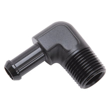 Load image into Gallery viewer, Edelbrock Hose End 90-Deg 1/2In NPT to 3/8In Barb Black Anodize
