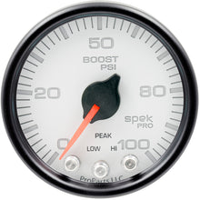 Load image into Gallery viewer, Autometer Spek-Pro Gauge Boost 2 1/16in 100psi Stepper Motor W/Peak &amp; Warn Wht/Blk
