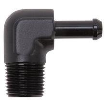Load image into Gallery viewer, Edelbrock Hose End 90-Deg 1/2In NPT to 3/8In Barb Black Anodize
