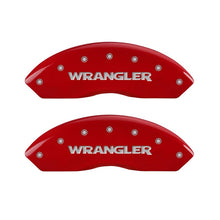 Load image into Gallery viewer, MGP Front set 2 Caliper Covers Engraved Front WRANGLER Red finish silver ch
