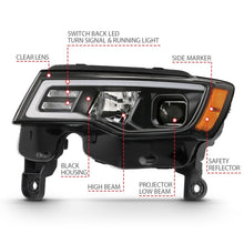 Load image into Gallery viewer, ANZO 2017-2018 Jeep Grand Cherokee Projector Headlights w/ Plank Style Switchback - Chrome w/ Amber
