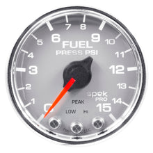 Load image into Gallery viewer, Autometer Spek-Pro Gauge Fuel Press 2 1/16in 15psi Stepper Motor W/Peak &amp; Warn Slvr/Chrm
