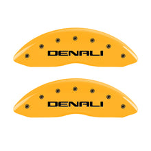 Load image into Gallery viewer, MGP 4 Caliper Covers Engraved Front &amp; Rear Denali Yellow Finish Black Char 2016 GMC Canyon
