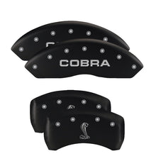 Load image into Gallery viewer, MGP 4 Caliper Covers Engraved Front Mustang Engraved Rear 50 Black finish silver ch
