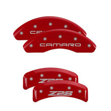 Load image into Gallery viewer, MGP 4 Caliper Covers Engraved Front Gen 4/Camaro Engraved Rear Gen 4/Z28 Red finish silver ch
