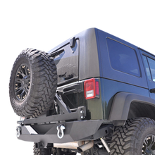 Load image into Gallery viewer, DV8 Offroad 07-18 Jeep Wrangler JK Rear Aluminum Bumper w/ Tire Carrier - Black
