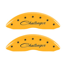 Load image into Gallery viewer, MGP 4 Caliper Covers Engraved F &amp; R Cursive/Challenger Yellow Finish Black Char 2006 Dodge Charger
