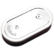 Load image into Gallery viewer, Edelbrock Air Cleaner Pro-Flo Series Oval Steel Top Cloth Element 13 5In X 7In X 3 5In Chrome
