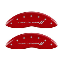 Load image into Gallery viewer, MGP 4 Caliper Covers Engraved Front &amp; Rear With stripes/Challenger Red finish silver ch
