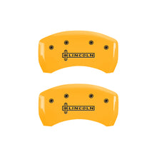 Load image into Gallery viewer, MGP 4 Caliper Covers Engraved Front &amp; Rear Lincoln Yellow Finish Black Char 2005 Lincoln LS
