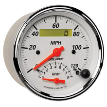 Load image into Gallery viewer, AutoMeter Gauge Tach/Speedo 3-3/8in. 120MPH &amp; 8K RPM Elec. Program. Arctic White
