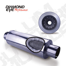 Load image into Gallery viewer, Diamond Eye MFLR 4inID SGL IN/SGL OUT 7inDIA X 24in BODY 30in LENGTH LOUVERED SLOTTED ENDS 409 SS
