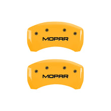 Load image into Gallery viewer, MGP 4 Caliper Covers Engraved Front &amp; Rear MOPAR Yellow finish black ch
