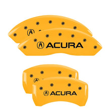Load image into Gallery viewer, MGP 4 Caliper Covers Engraved Front &amp; Rear Acura Yellow finish black ch
