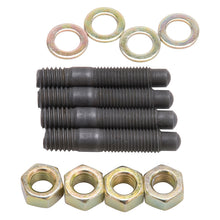 Load image into Gallery viewer, Edelbrock Carburetor Mounting Studs Bullet Nosed Black Oxide Gold Iridite Washers/Nuts Set of 4
