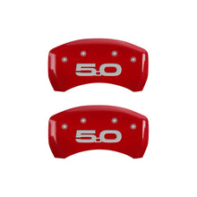 Load image into Gallery viewer, MGP 4 Caliper Covers Engraved Front 2015/Mustang Engraved Rear 2015/50 Red finish silver ch
