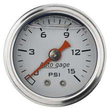 Load image into Gallery viewer, Autometer AutoGage 1.5in Liquid Filled Mechanical 0-15 PSI Fuel Pressure Gauge - White
